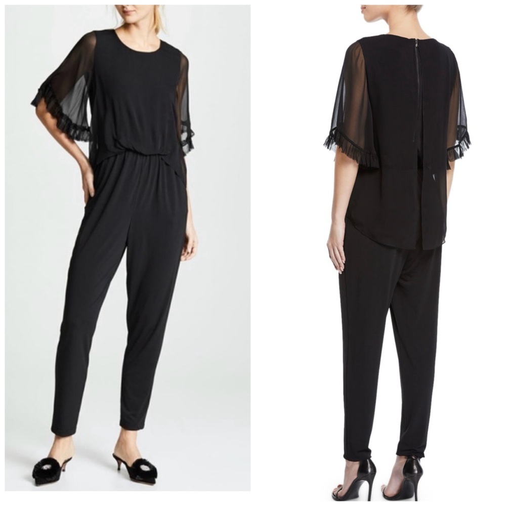 KOBI HALPERIN Doria Sheer-Sleeve Jumpsuit Black Anthropology‎